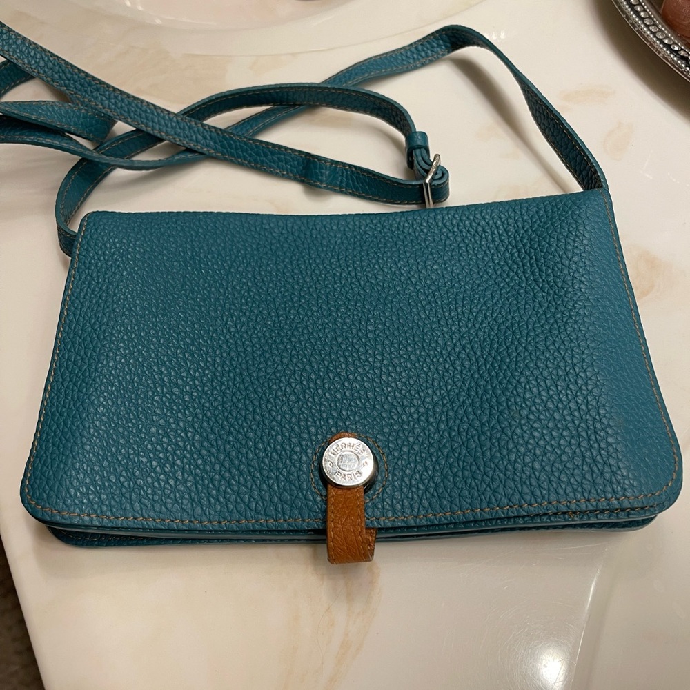 Teal Leather Crossbody Bag (HERMES)